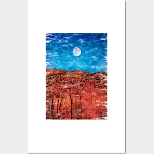 Full Moon Over The Red Mountain Range. For Moon Lovers. Posters and Art